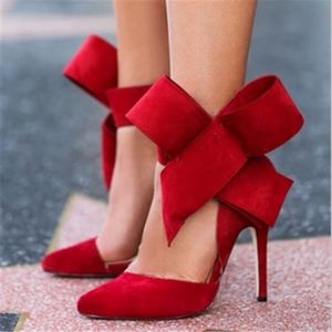 Aminah Abdul Jillil Bow Red Suede Ankle Strap Shoe
